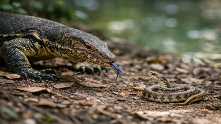 Biawak dan ular muda, simbol rantai makanan yang harmonis di alam.