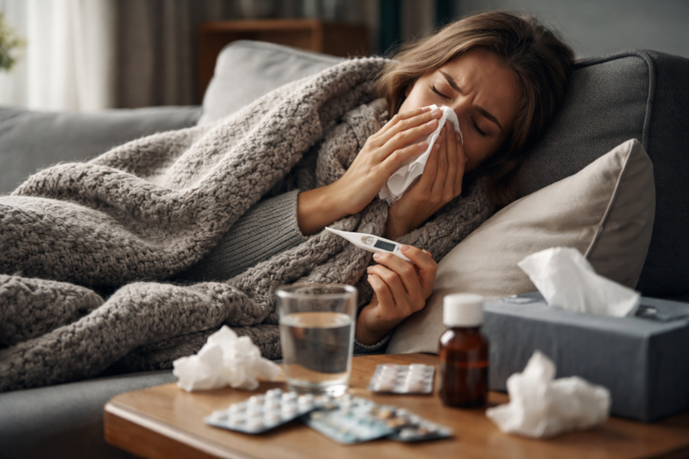 Ilustrasi pasien mengalami gejala influenza berat atau yang kerap disebut superflu, ditandai demam tinggi, batuk, dan kelelahan ekstrem.